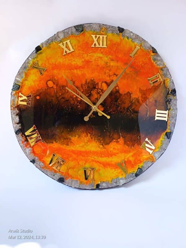 Orange and Black Resin Wall Clock